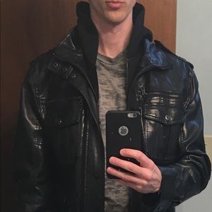 Calvin Klein faux leather jacket with hood